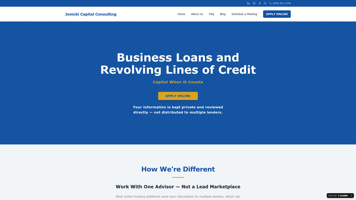 Jonicki Consulting website homepage